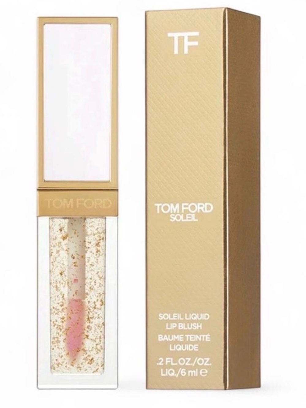 Tom Ford Soleil Liquid Lip Blush — Pink with Gold Flakes